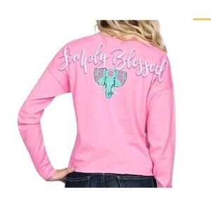 Simply Southern Blessed Elephant Shortie Crop Top Long Sleeve T-Shirt Size Small
